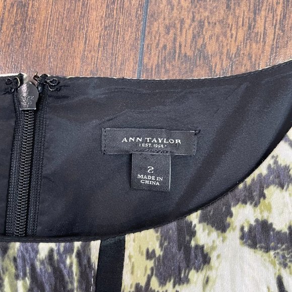 Ann Taylor Sheath Dress 2 Animal Print Sleeveless Black Ivory Green Women's - Picture 11 of 13